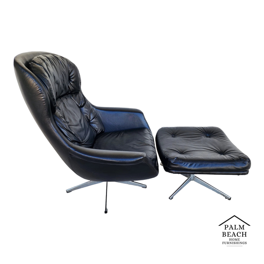 MCM Selig Swedish Modernist Leather Chair & Ottoman 1970s