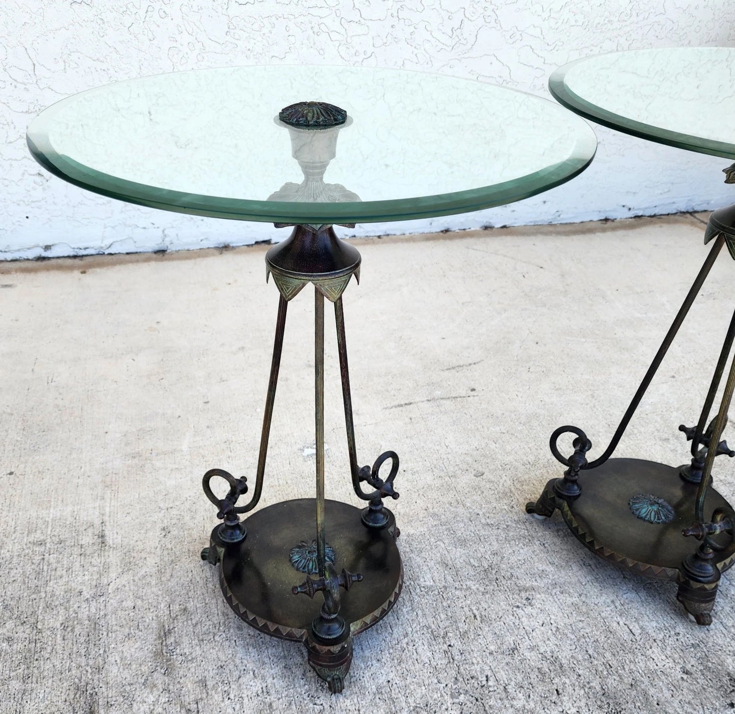 Verdi Gris Bronze Gueridon Tables Pair