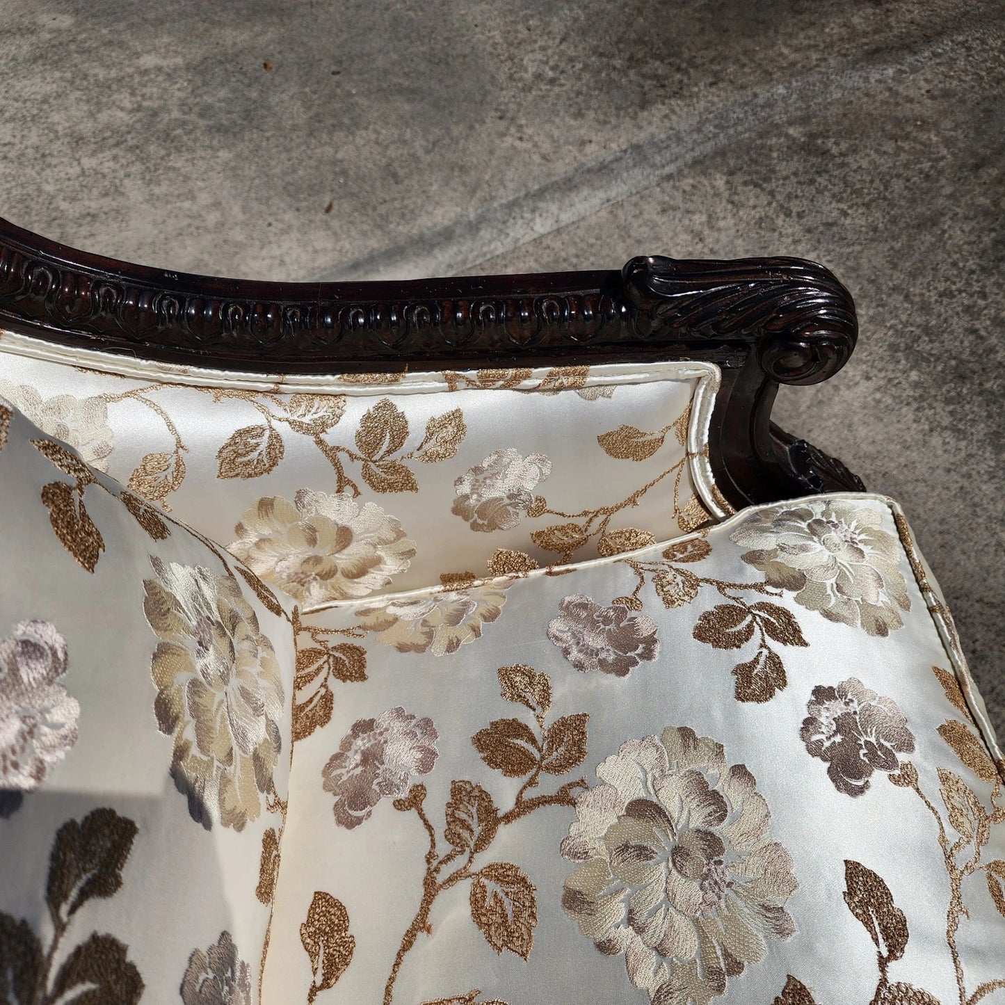 Marge Carson Wingback Chair Embroidered Silk with 7 Pillows