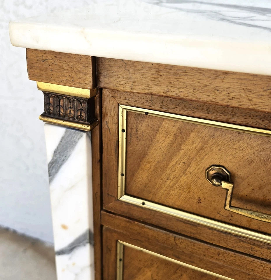 Mid Century Louis XVI Maison Jansen Style Marble Top Commode Dresser Sideboard