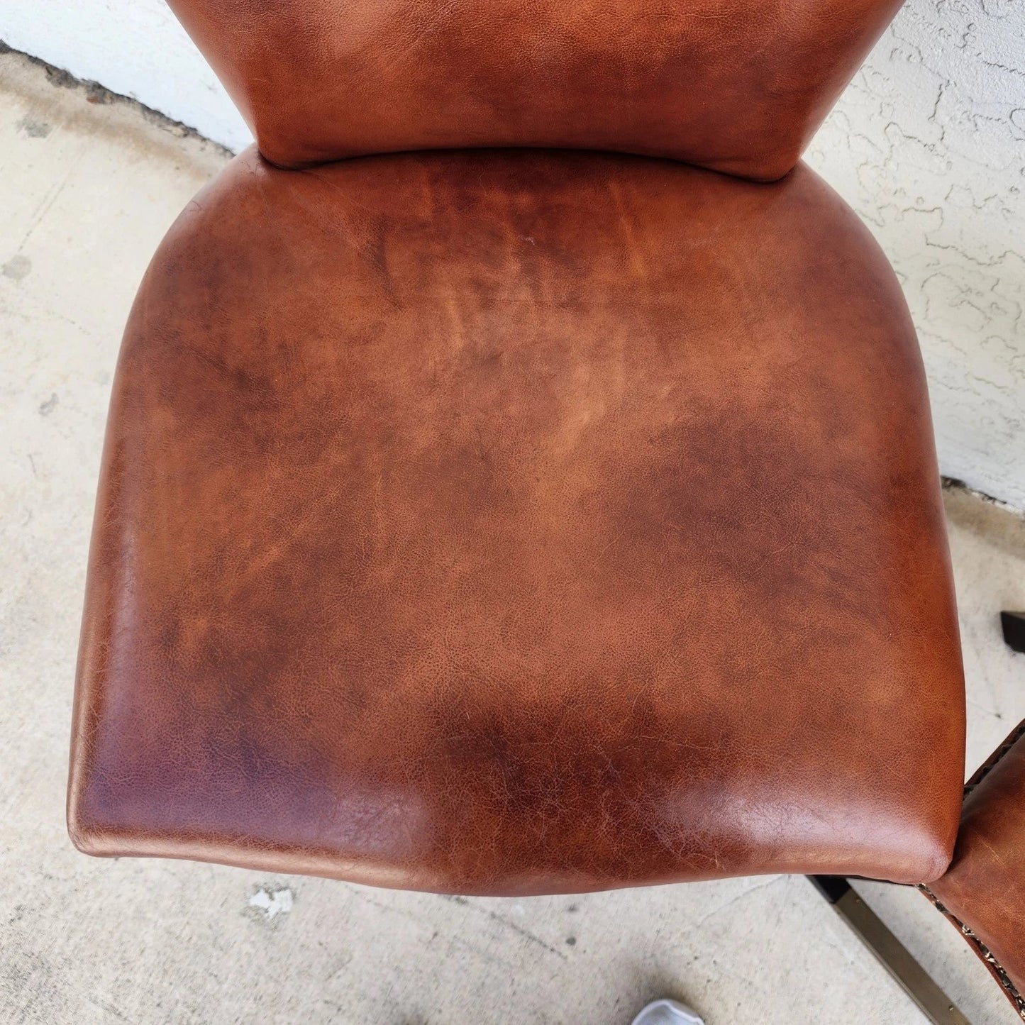Top Grain Leather Swivel Counter Stools Pair
