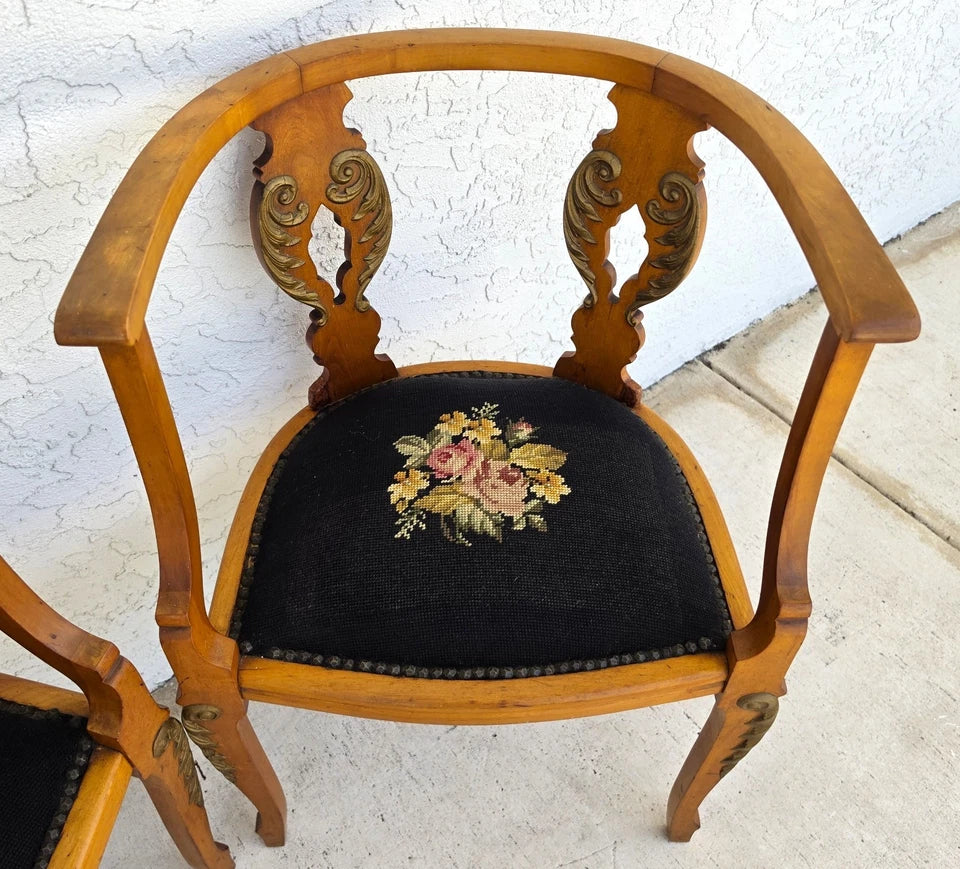 Antique Circa 1900 Victorian Corner Tub Barrel Chairs Set of 2