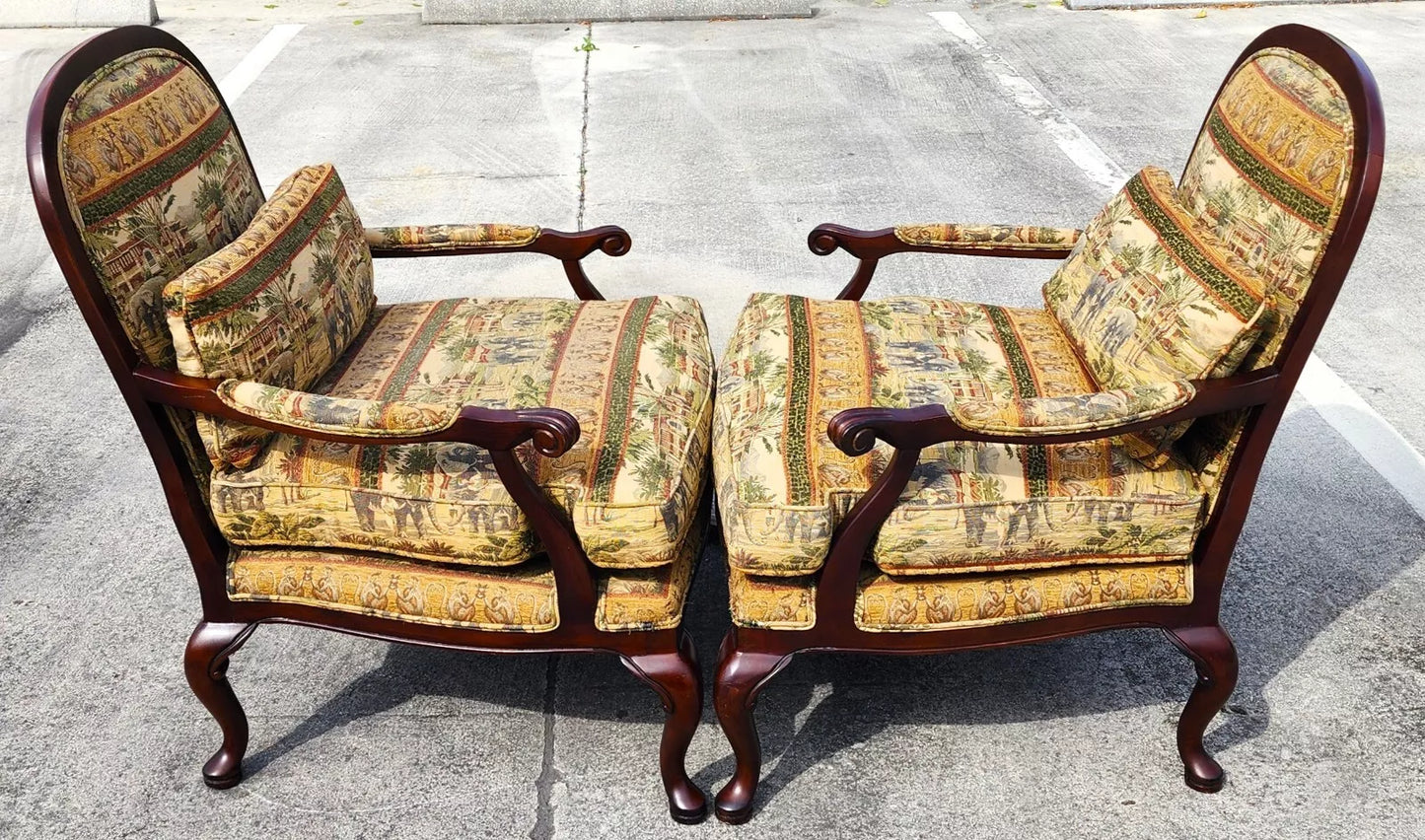 Lexington Armchairs Asian African Style Elephants Monkeys