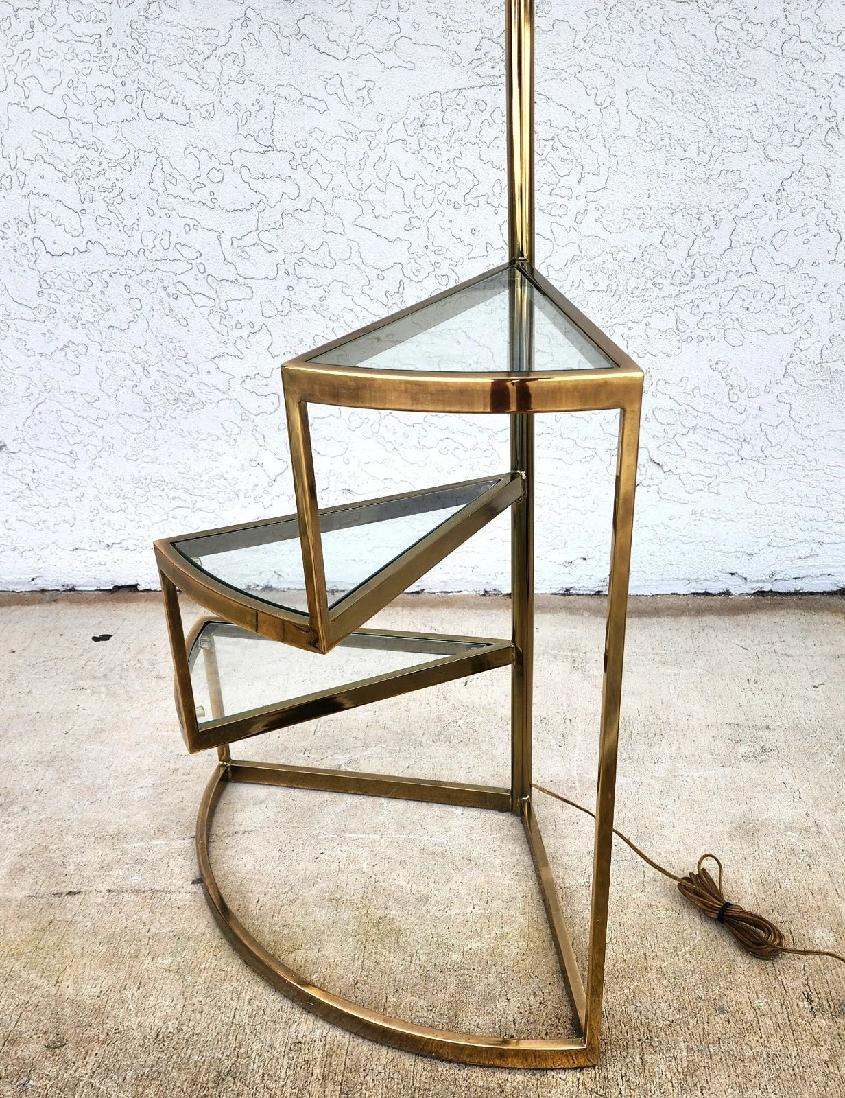 Vintage MCM Floor Lamp Table 3 Tier Step Brass & Glass