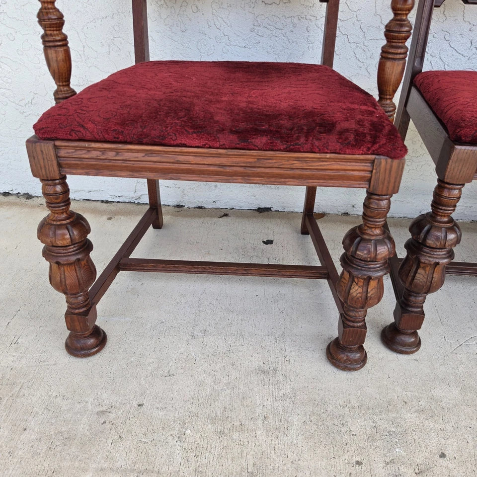 Antique English Oak Tudor Jacobean Dining Chairs 1930's Set of 4