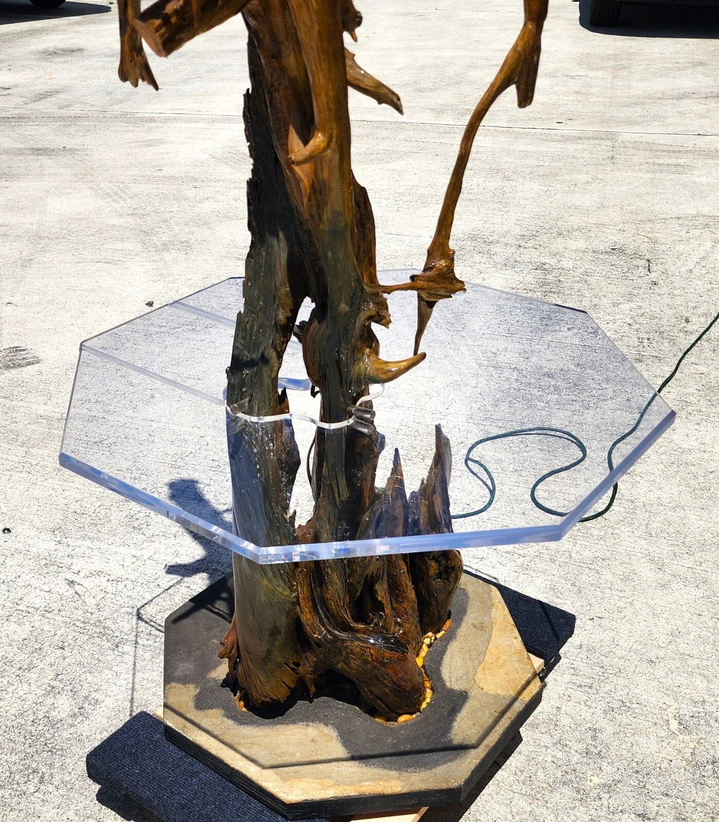 Monumental Driftwood Floor Lamp with Table