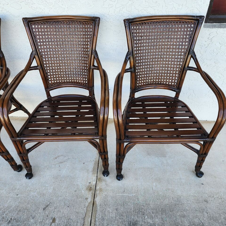 Bamboo Dining Chairs Caned Rolling Set of 4