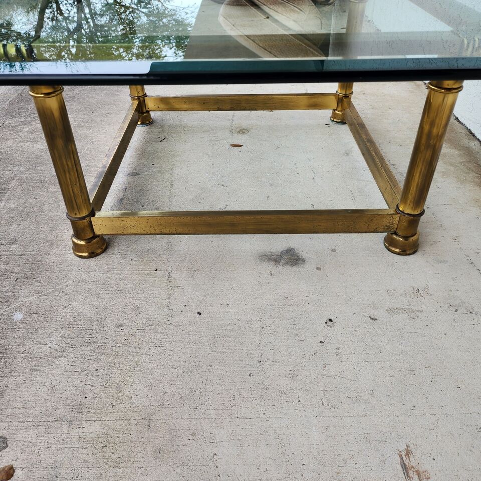 Mastercraft Style Coffee Table Brass Glass 1970s