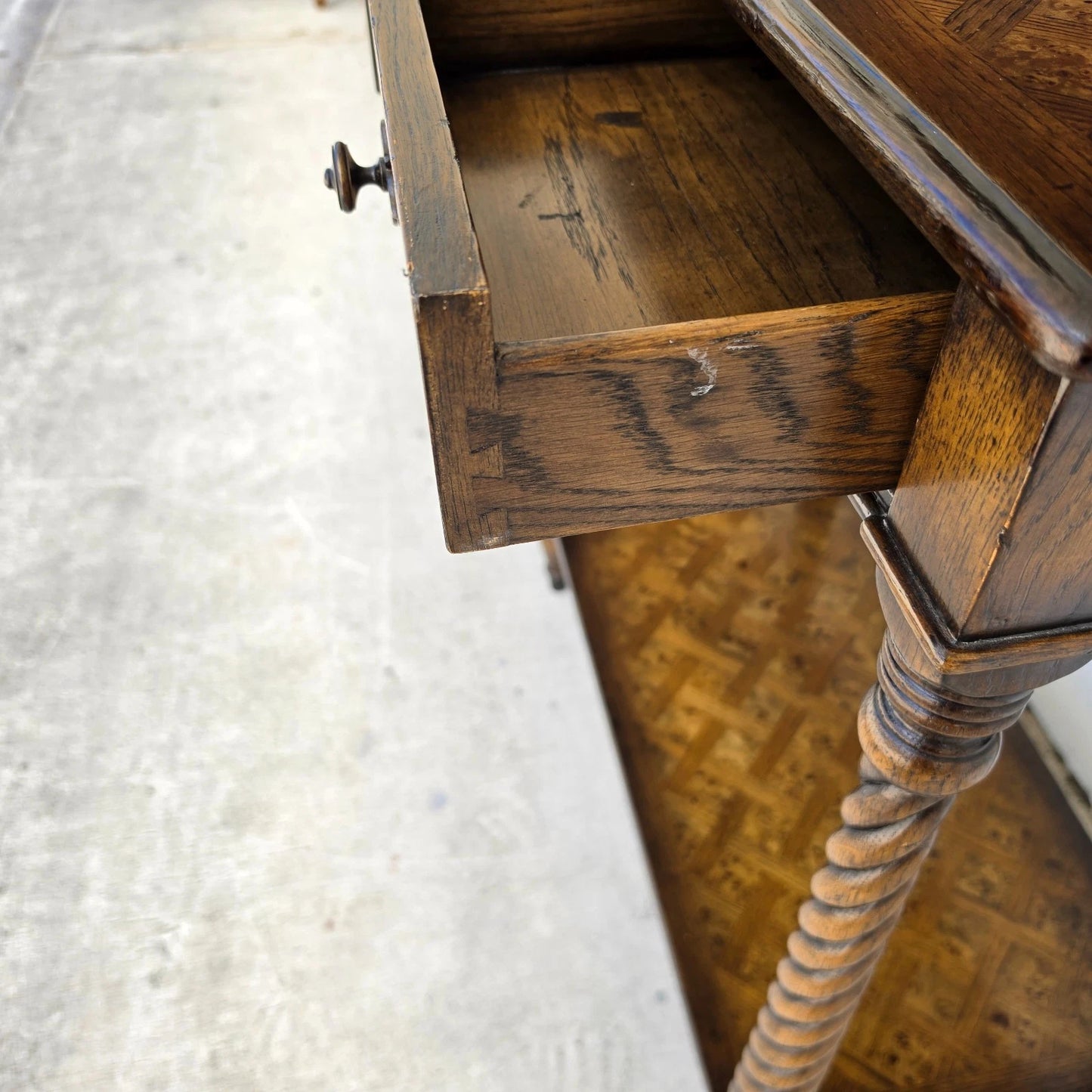 Theodore Alexander Burl Parquetry Console Table with 4 Drawers