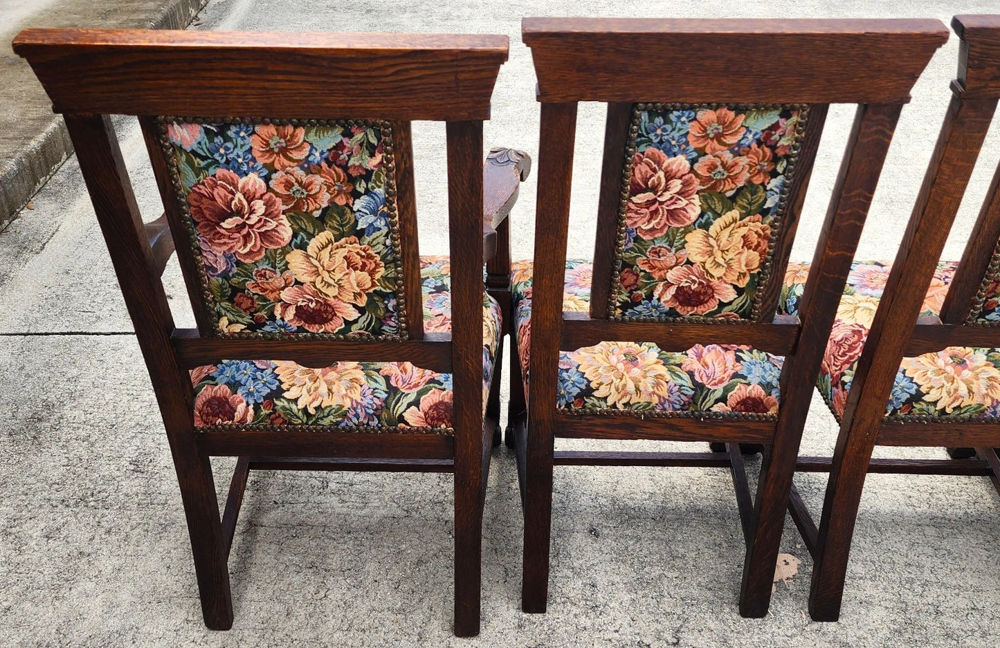 Antique English Oak Dining Chairs 1800s Set of 6