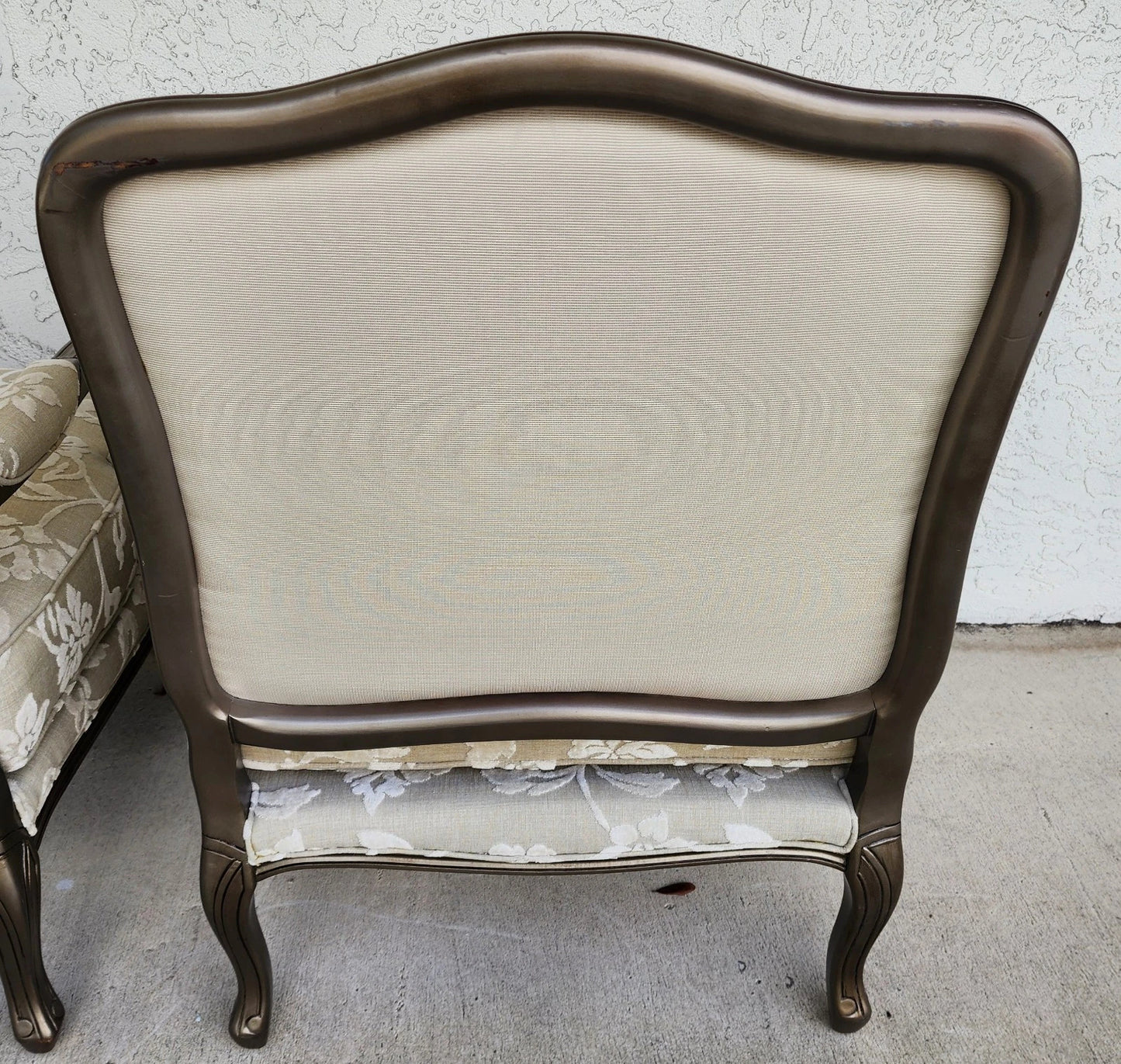 Vintage French Louis XV Armchairs Damask Linen Pair