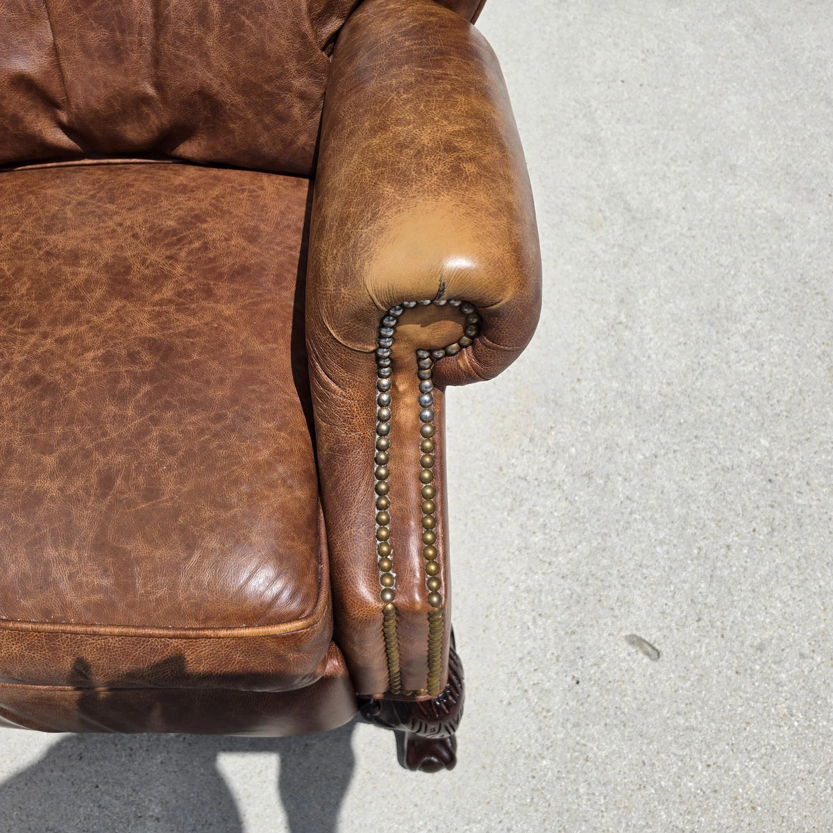 Vintage MOTIONCRAFT Chippendale Leather Wingback Recliners Ball & Claw Pair