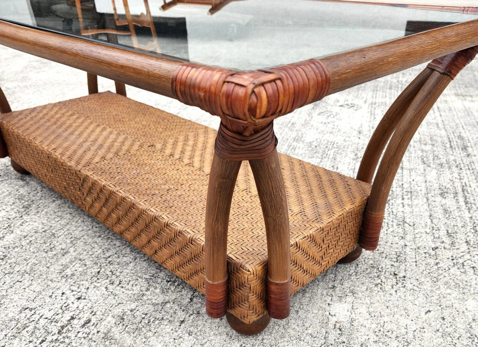 Vintage French Bamboo Wicker Coffee Table