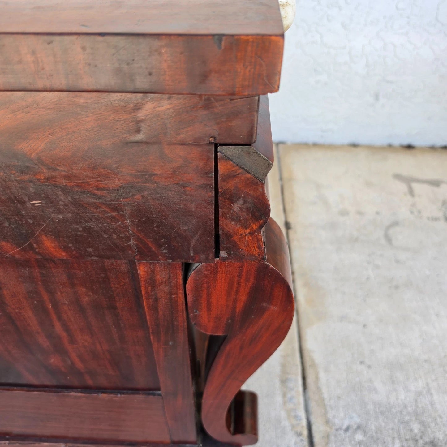 19th Century American Empire Flame Mahogany & Marble Cabinet Side Table