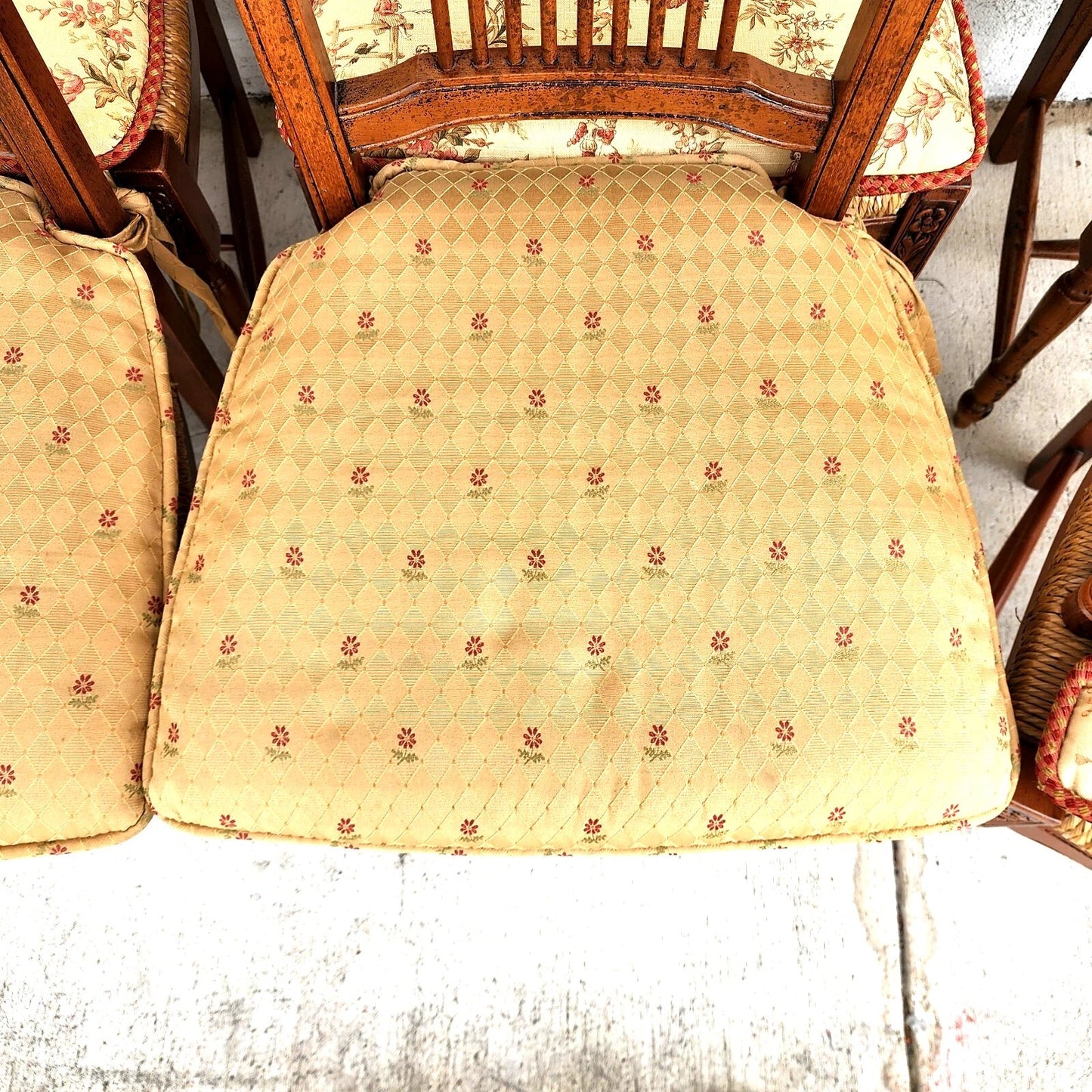 French Country Dining Chairs Rush Seats Wheat Backs with Cushions Set of 8