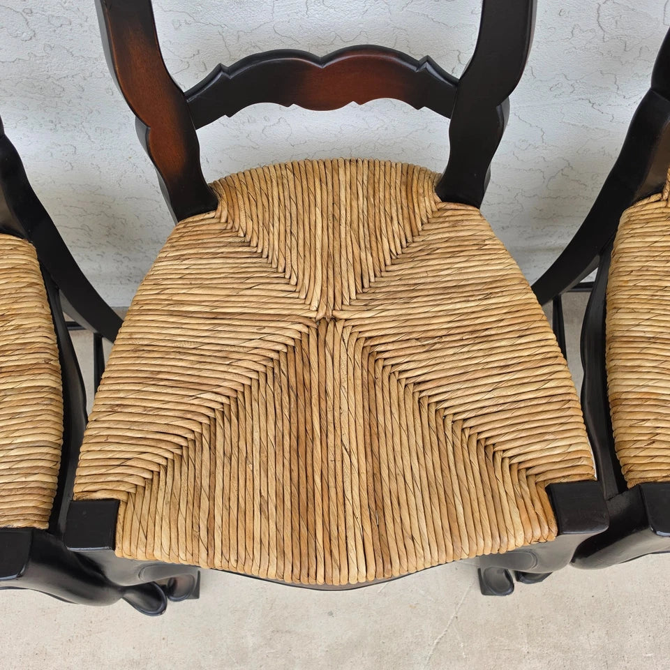 French Country Ladderback Rush Seat Dining Chairs Set of 4