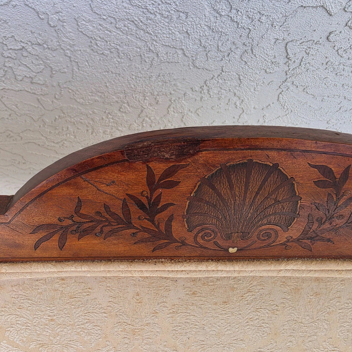 Antique Edwardian Inlaid Mythical Griffin Mahogany Double-Chair-Back Settee