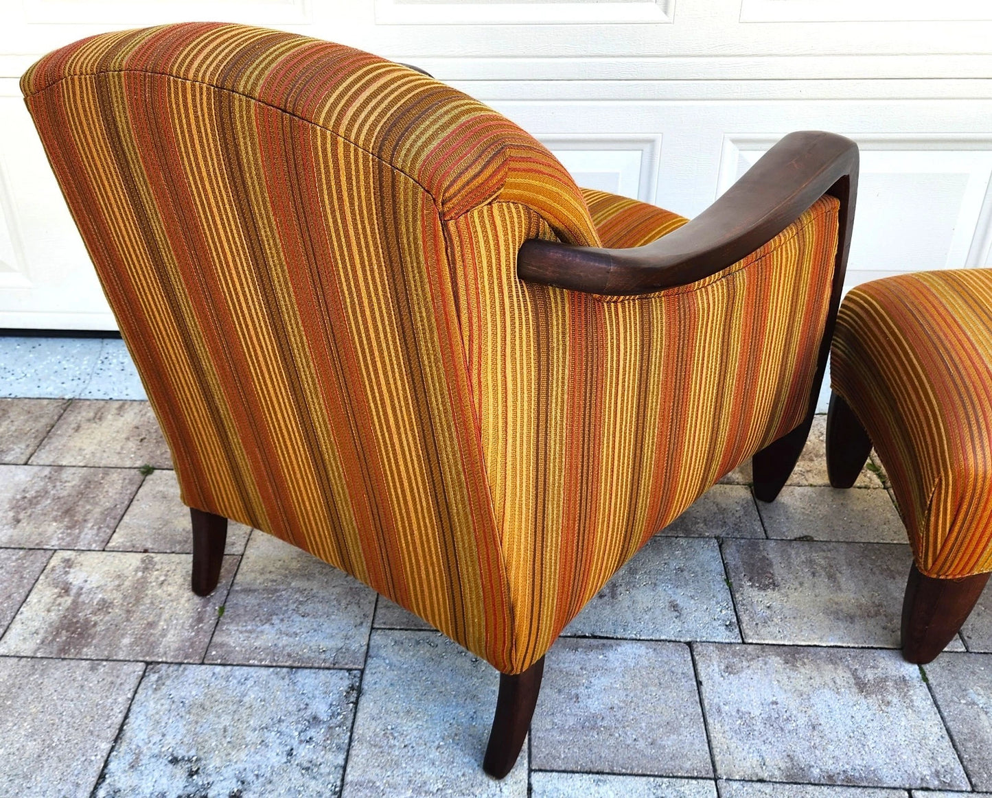 Vintage MCM Club Lounge Armchair & Ottoman Art Deco A Pair