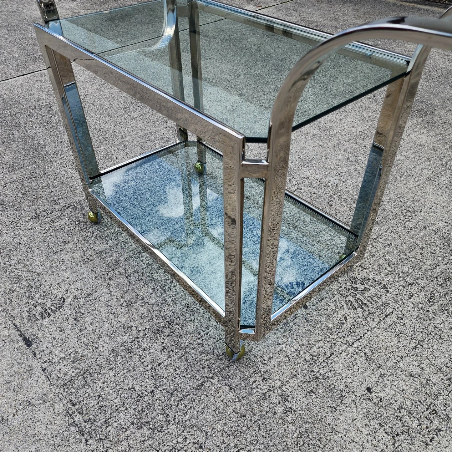 MCM Milo Baughman Style Chrome Bar Serving Cart 1970s