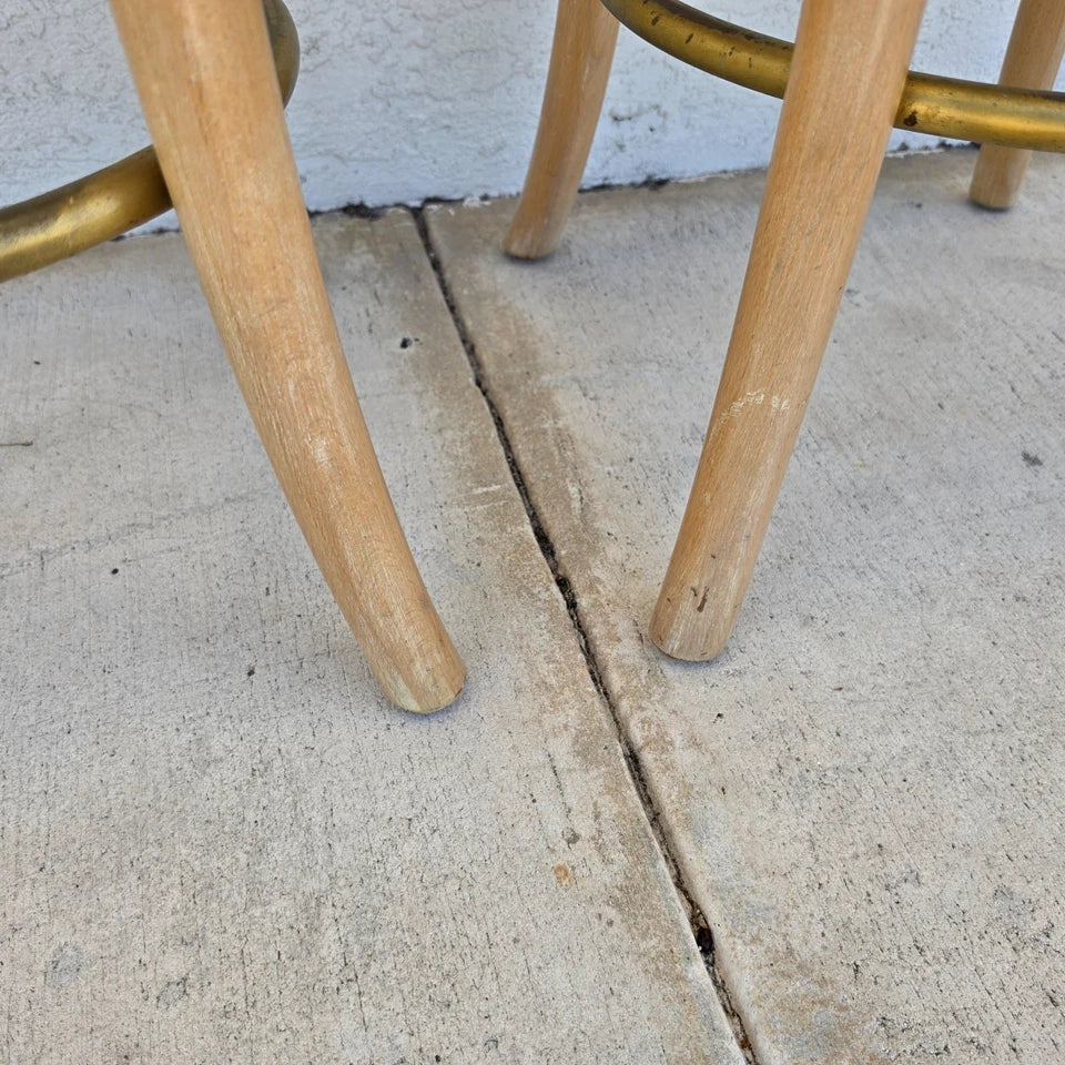 Vintage Venetian Grotto Style Carved Wood Palm Leaf Barstools Set of 2