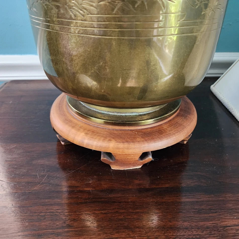 Vintage Asian Brass With Cranes Table Lamp