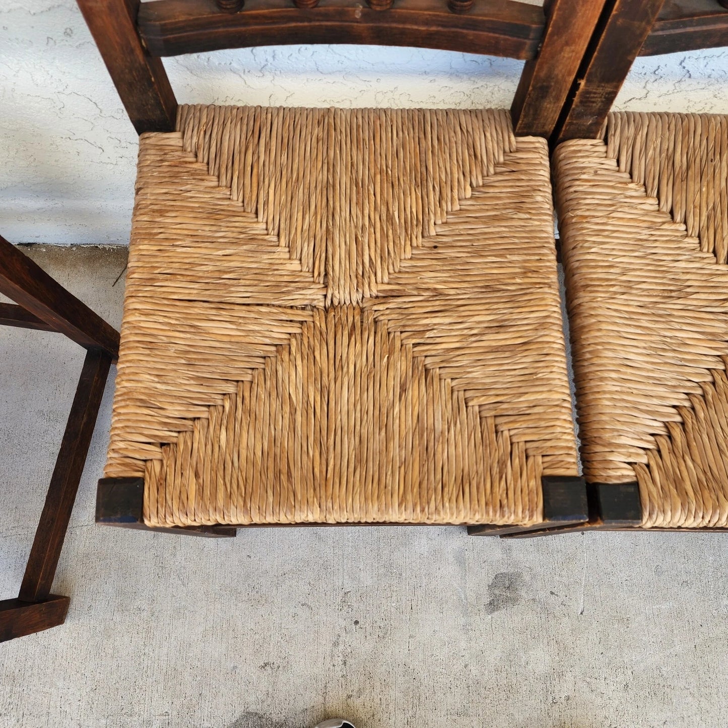 Vintage Rustic Lancashire Chairs Rush Seats