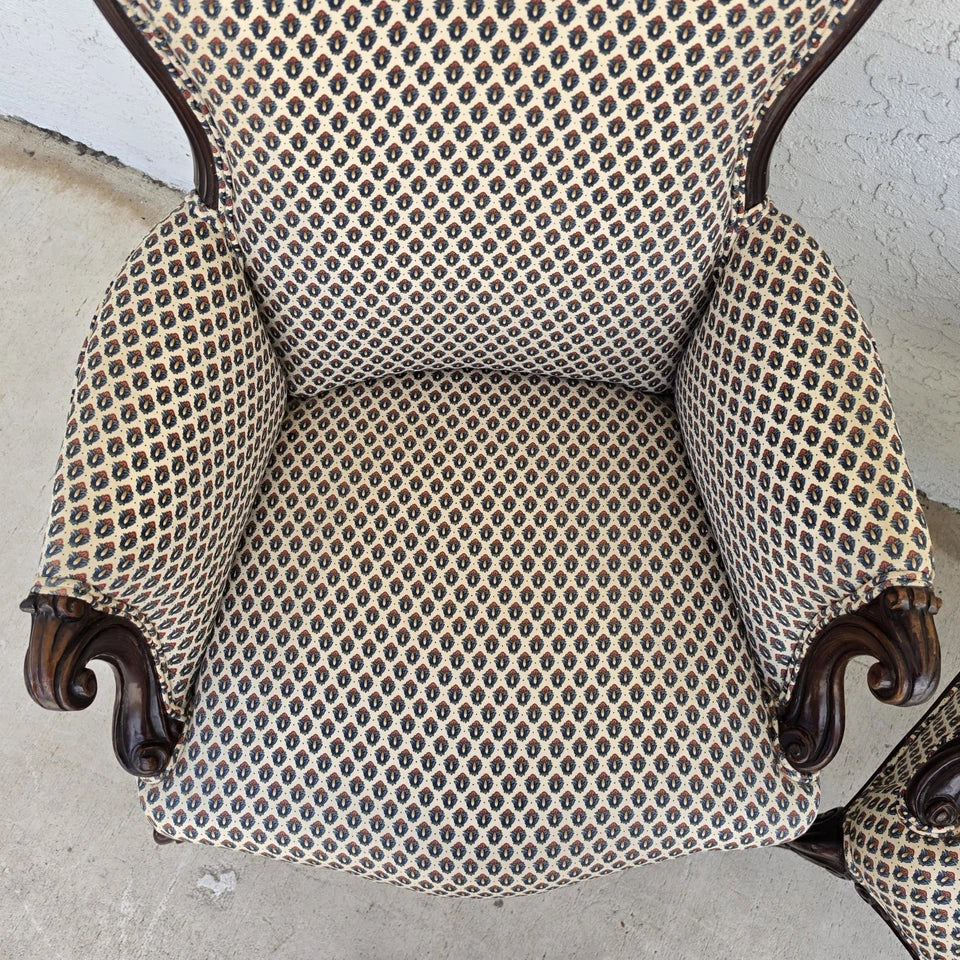 Pair of Antique French Provincial Louis XV Walnut Bergere Armchairs