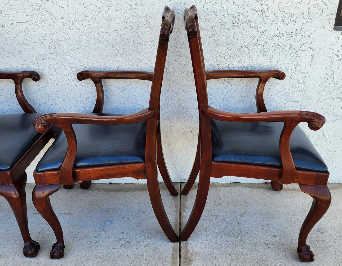 Councill Chippendale Mahogany & Leather Dining Chairs Set of 4