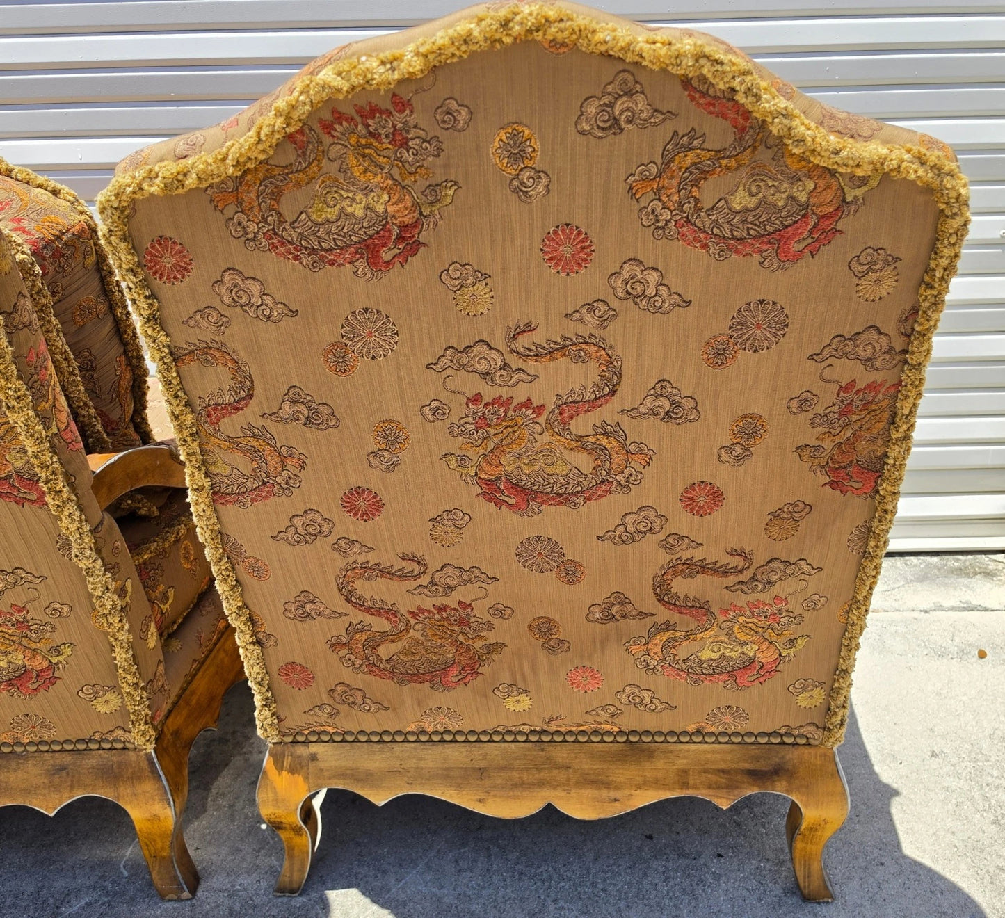 Classics French Louis XV Bergère Armchairs Chinoiserie Fabric Down Cushions
