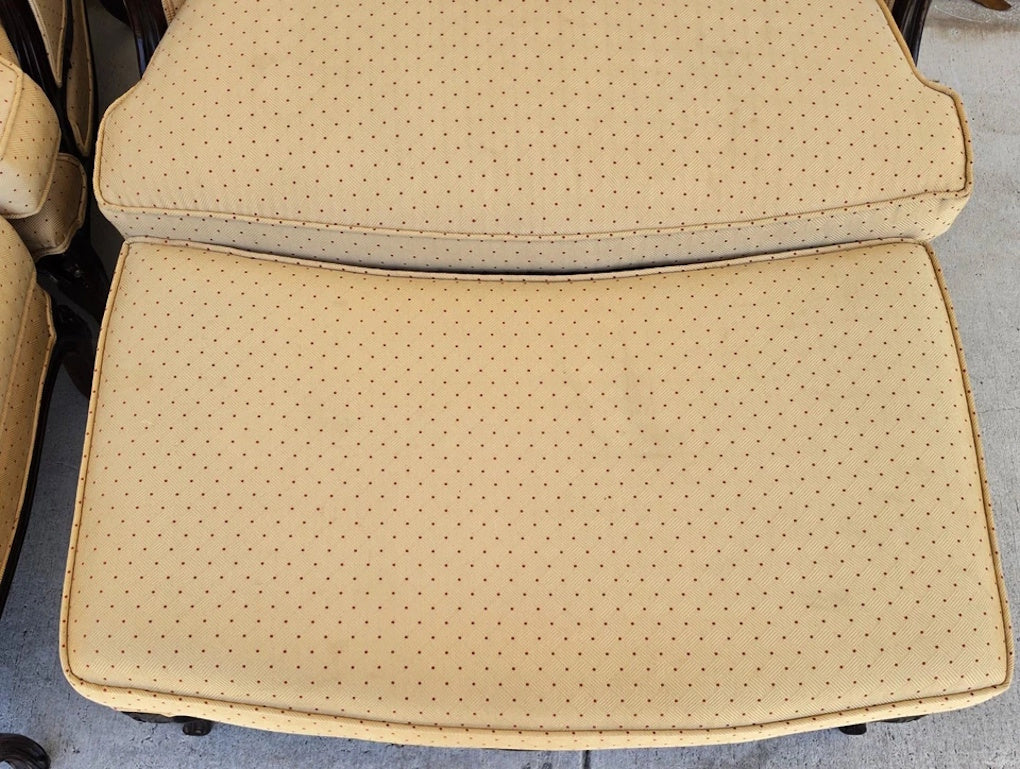 Pierre Deux Style French Country Provincial Bergere Lounge Chairs & Ottoman Pair