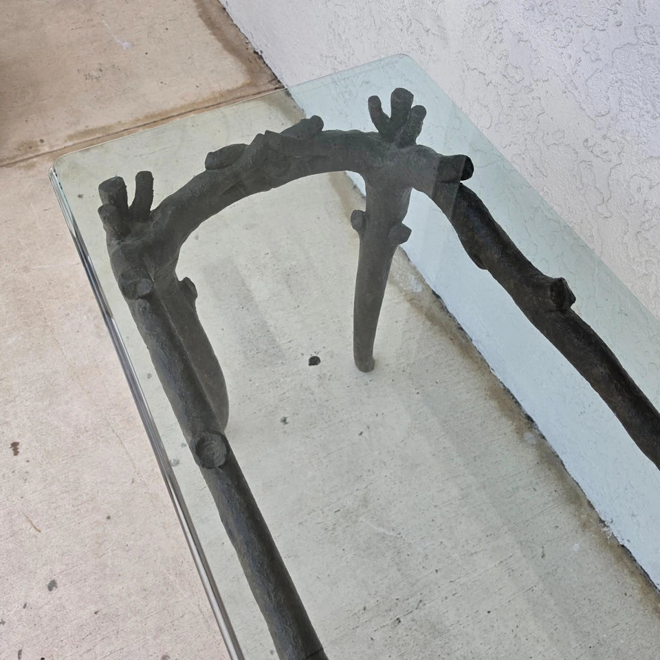 Patinated Bronze Faux Bois Branch Console Table Attributed to Carl Gillberg