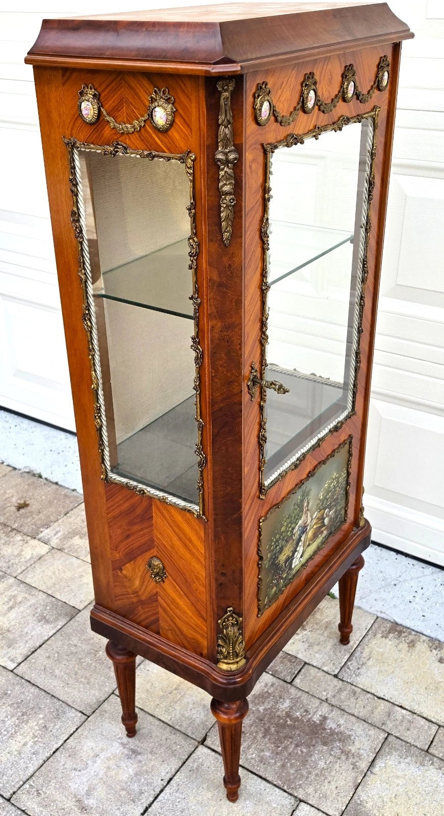 French Louis XVI Vernis Martin Style Vitrine Display Cabinet Gilt Bronze Mounts