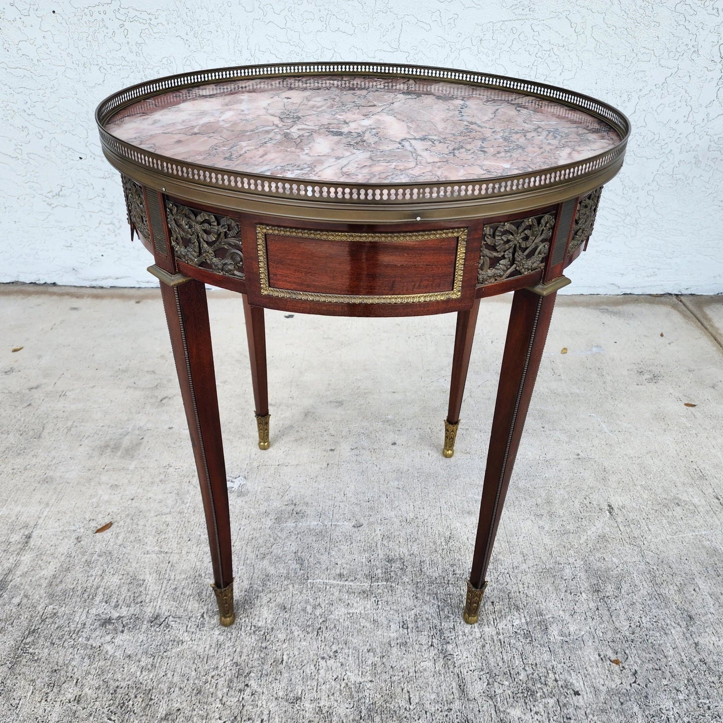 French Louis XVI Bouillotte Table With Rouge Marble Top