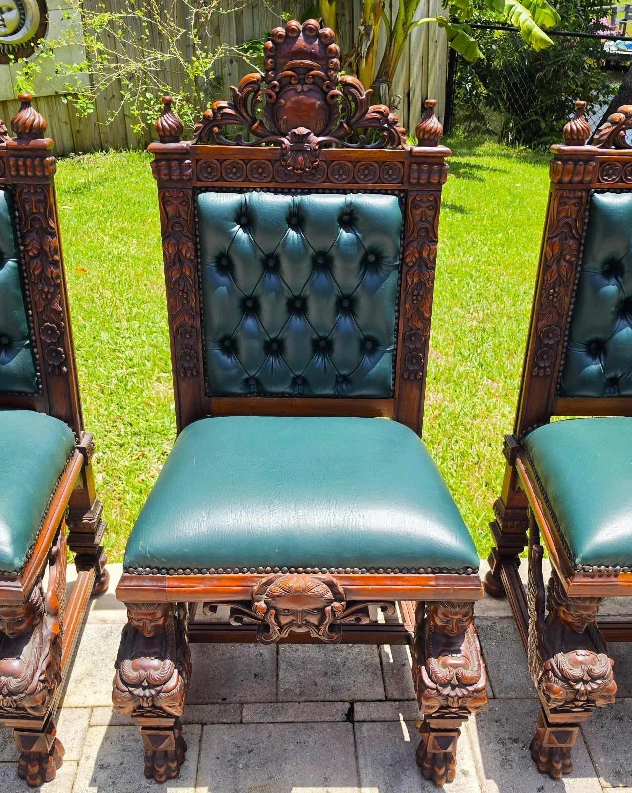 Antique Italian Renaissance Revival Hand Carved Dining Chairs Set of 4