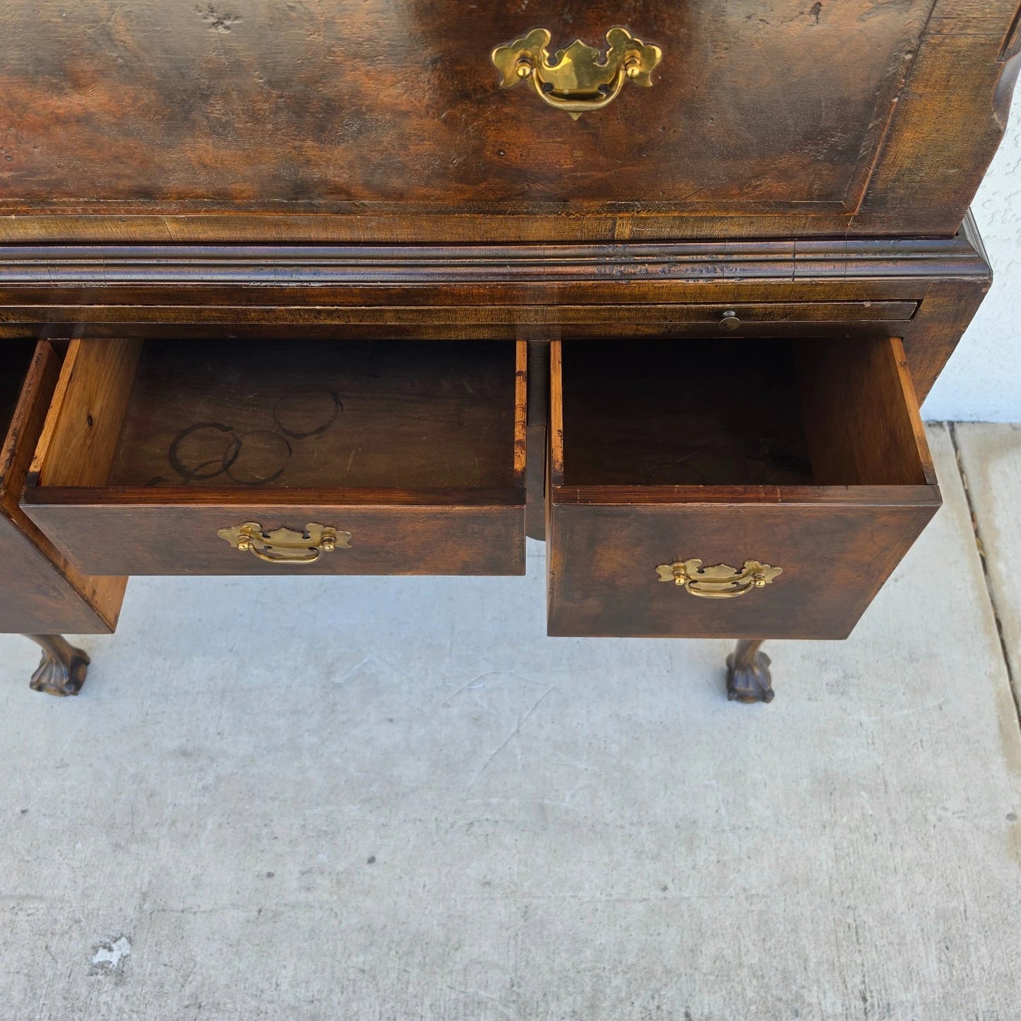 Antique Walnut Highboy Dresser Desk With Pullout Writing Surface