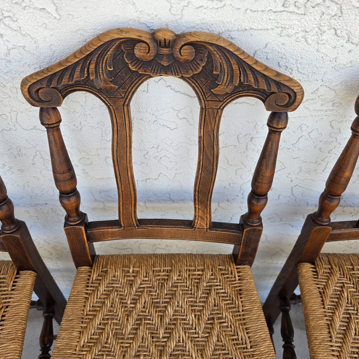 Antique 1800s Provençal Dining Chairs with Rope Seats Set of 4