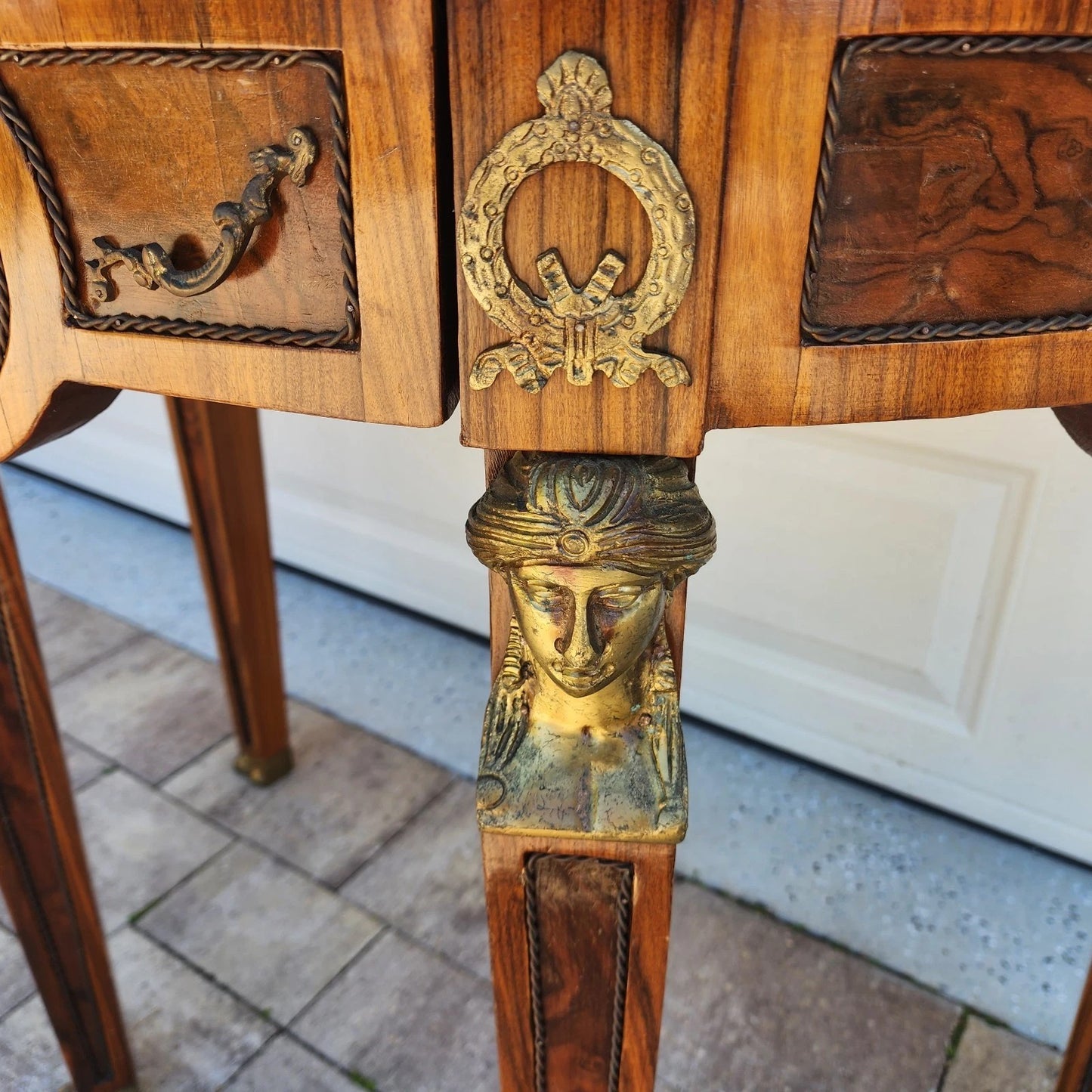 French Empire Style Console Marble Entry Table & Mirror