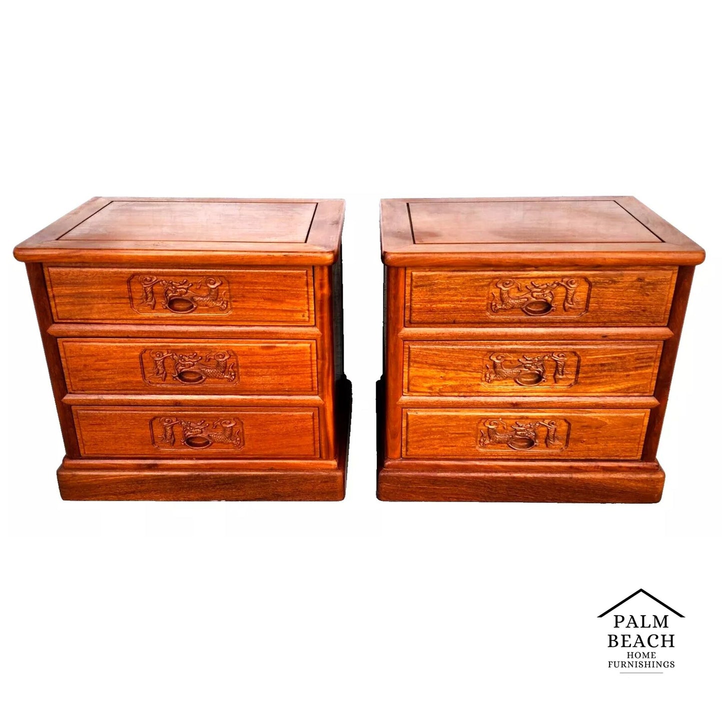 Chinoiserie Asian Rosewood Nightstands Chests Pair