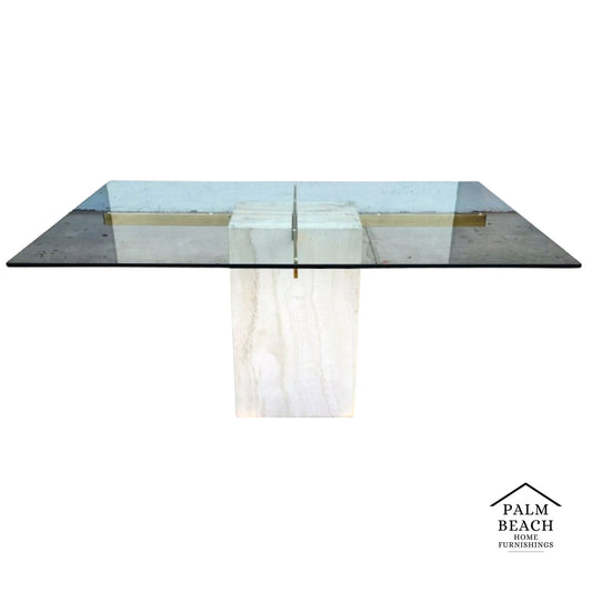 Ello Italian Dining Table Travertine & Glass 1970s