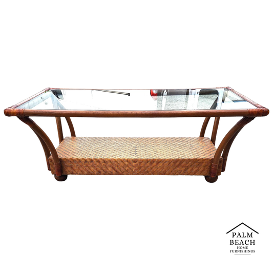 Vintage French Bamboo Wicker Coffee Table