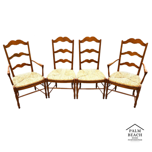 Vintage Ladder Back Rush Seat Dining Chairs Set of 4