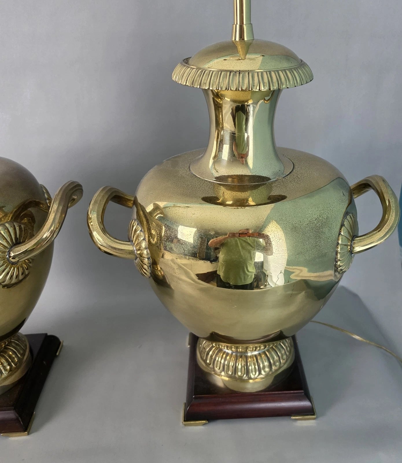 Vintage Marbro Polished Brass "Hydria" Table Lamps Dual Light A Pair