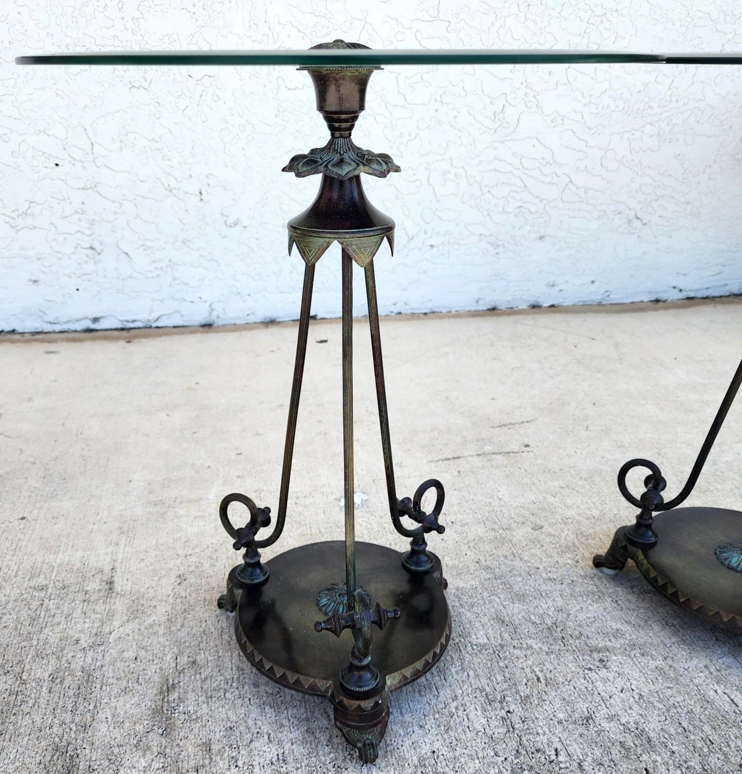 Verdi Gris Bronze Gueridon Tables Pair