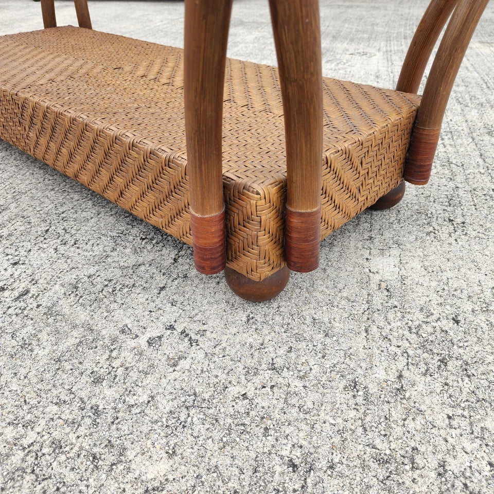 Vintage French Bamboo Wicker Coffee Table