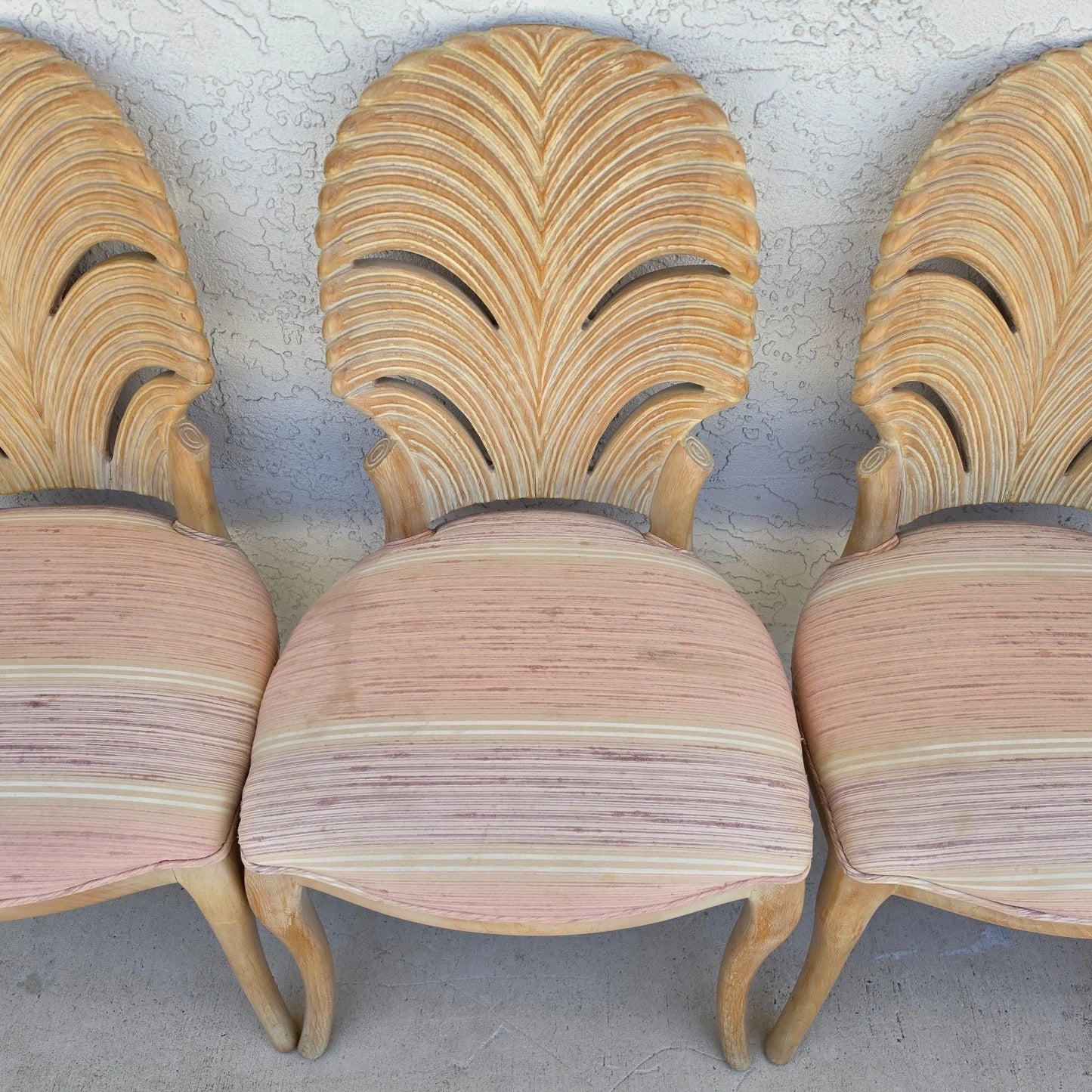 Vintage Venetian Grotto Style Carved Wood Palm Leaf Dining Chairs Set of 4