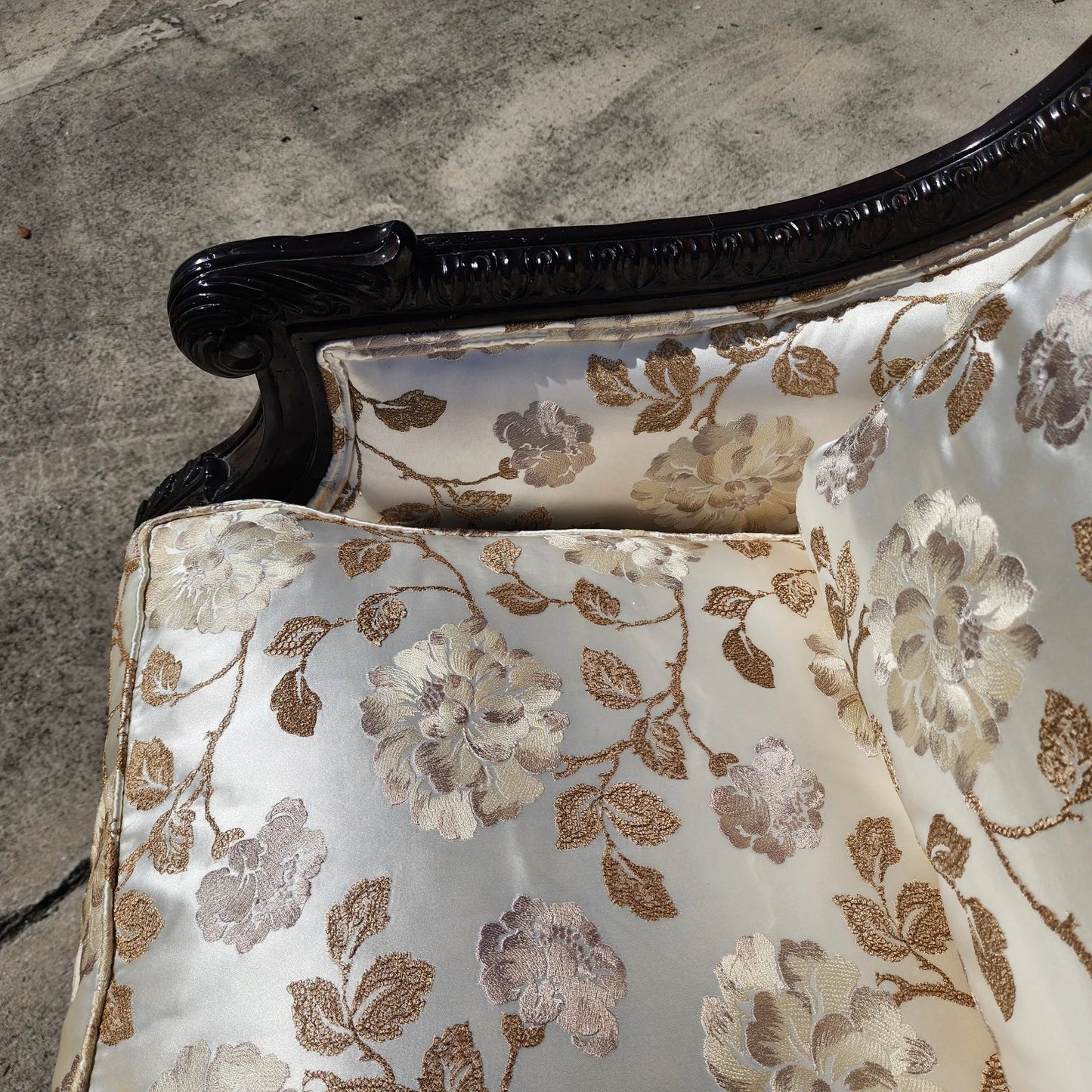 Marge Carson Wingback Chair Embroidered Silk with 7 Pillows