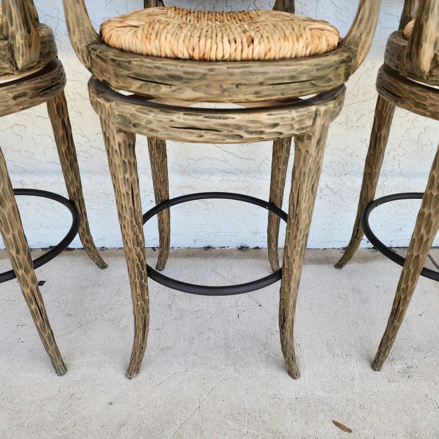 French Country Barstools Faux Bois Swivel Set of 3