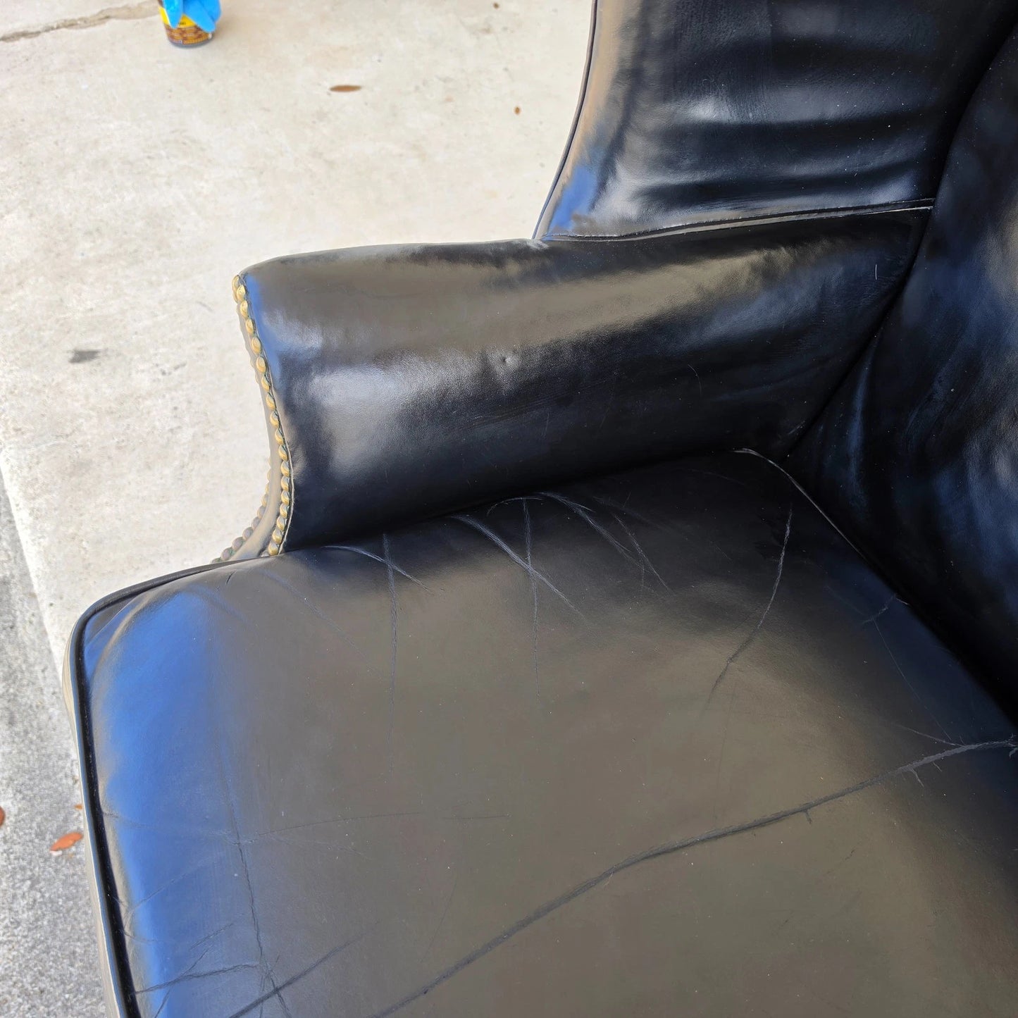 Classic Georgian Chippendale Black Leather Wingback Library Gentlemans Armchair