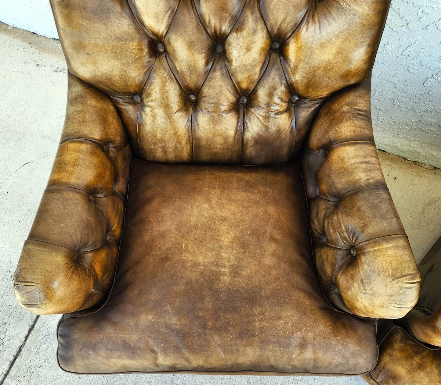 Top Grain Leather Club Chairs Pair