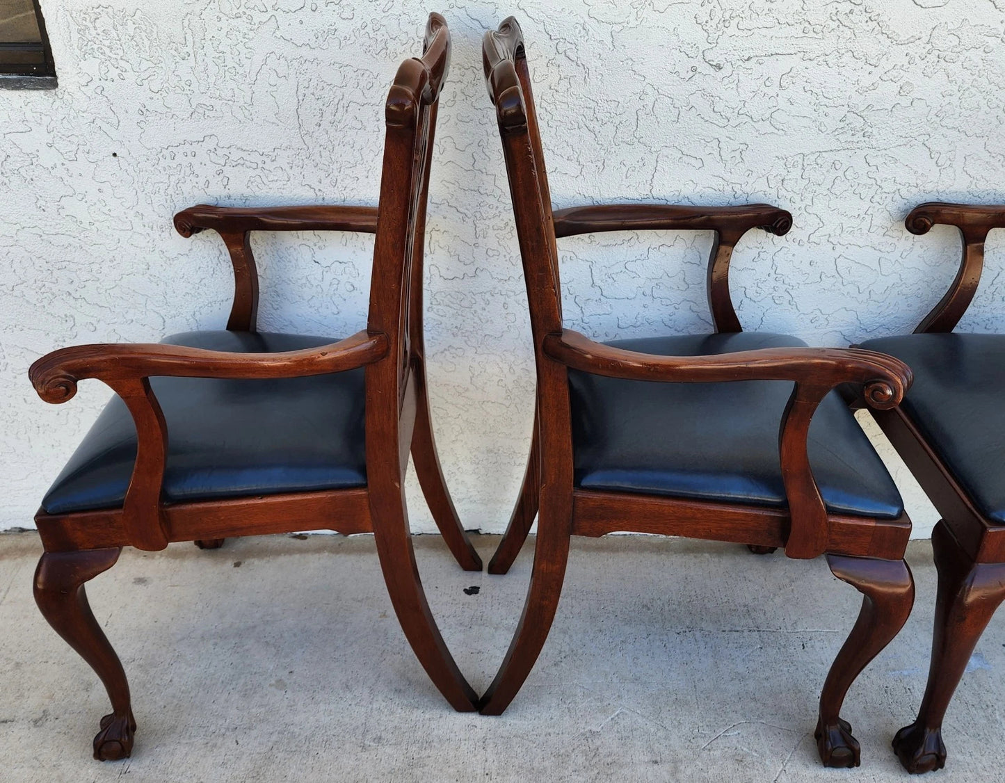 Councill Chippendale Mahogany & Leather Dining Chairs Set of 4